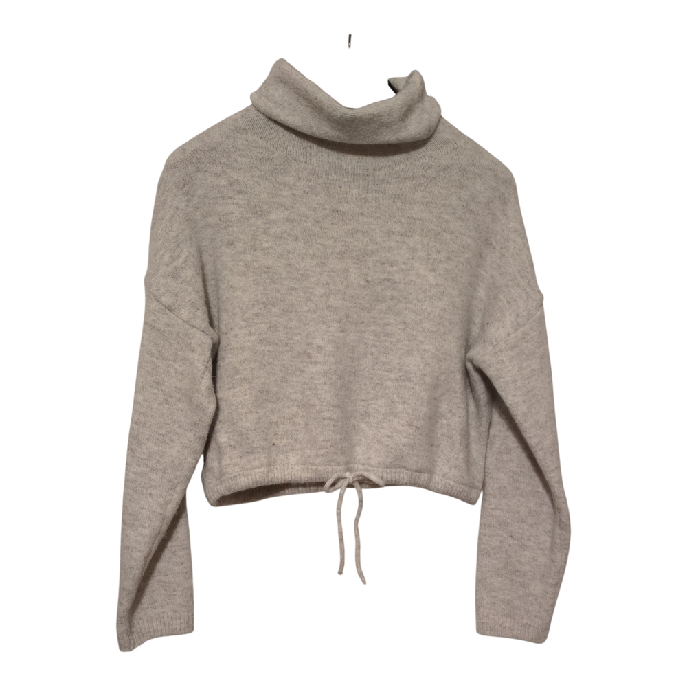 MOD Cropped Drawstring Turtleneck Sweater - Light Gray